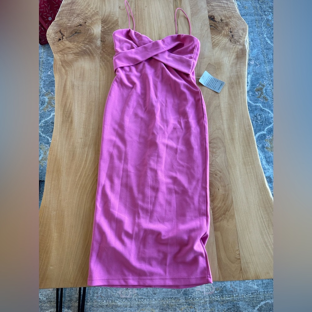 Pink cross front midi dress